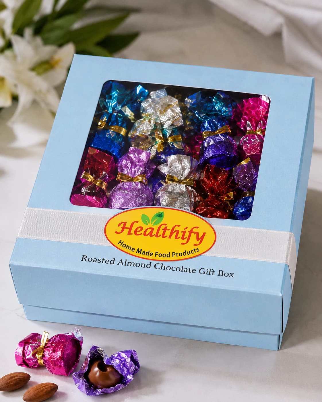 Roasted Almond Chocolate Gift Box packaging 1